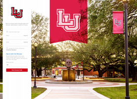 lu-guest-wifi landing page image showing quad with statue and lu flags and login fields on left