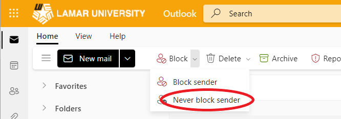 Never Block Sender